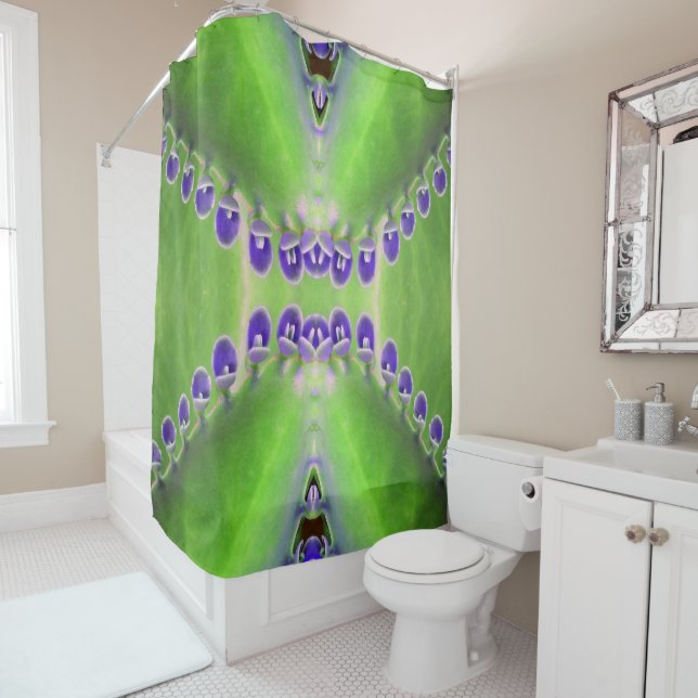 Green and Purple Design Shower Curtain (In Situ)