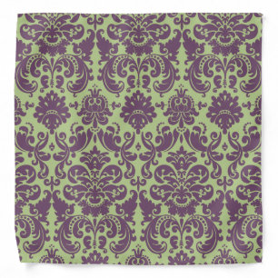 Green and Purple Elegant Damask Pattern Bandana