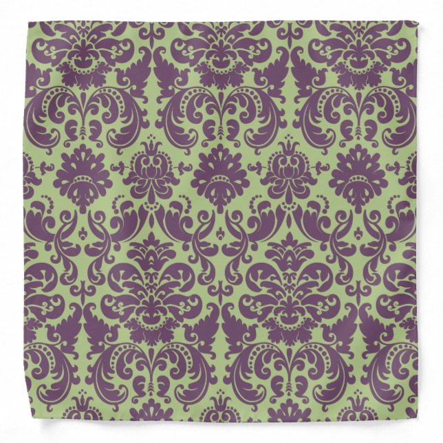 Green and Purple Elegant Damask Pattern Bandana (Front)