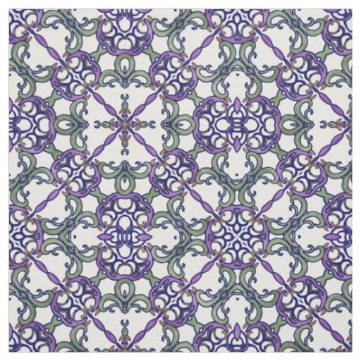 Green and Purple Floral Damask Pattern Fabric