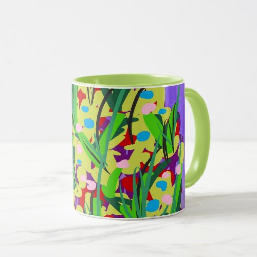 Green and purple floral mug