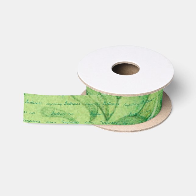 Green and Purple Flower Fruits of the Spirit Satin Ribbon (Spool)