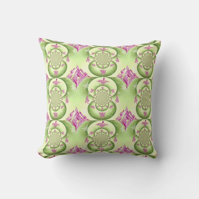 Green and Purple Fractal Design Throw Pillow (Front)