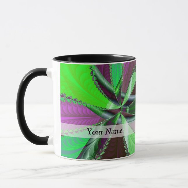 Green and purple fractal pattern mug (Left)