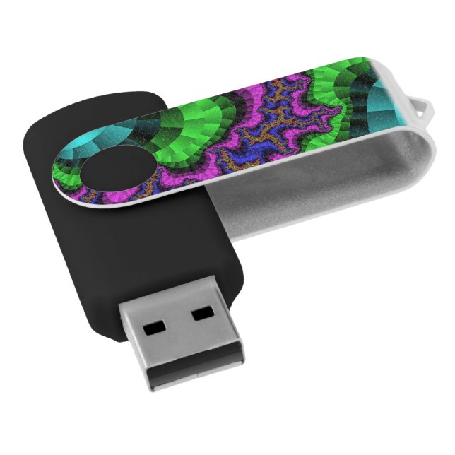 Green and Purple Gear USB Flash Drive (Angled)
