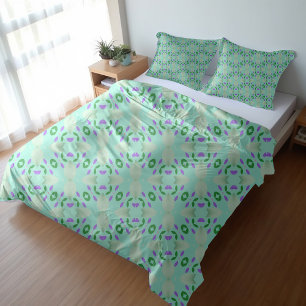 Green and Purple Geometric Flower Petals Duvet Cover