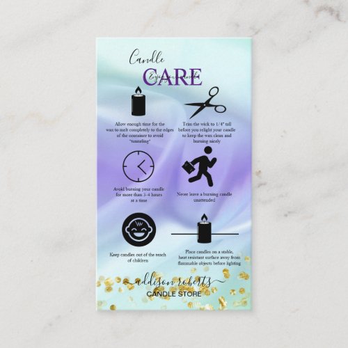 Green and Purple Glitter  Candle Care  Business Card