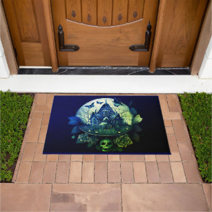 Green and  Purple Gothic Haunted House Doormat