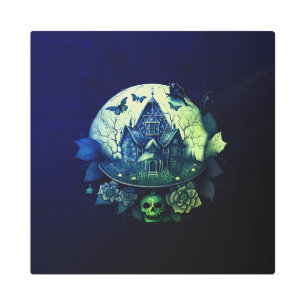 Green and  Purple Gothic Haunted House Metal Print
