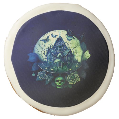 Green and  Purple Gothic Haunted House Sugar Cookie