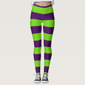 Green and Purple Halloween Stripes Leggings