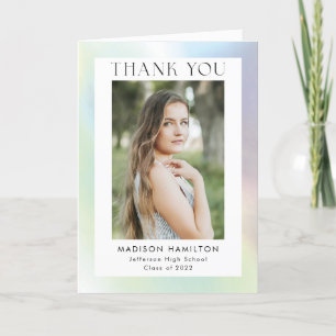 Green and Purple Holographic Photo Graduation Letterpress Thank You Card