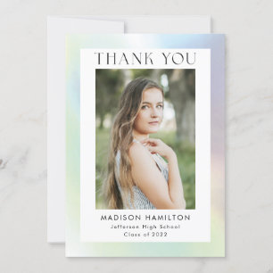 Green and Purple Holographic Photo Graduation Thank You Card