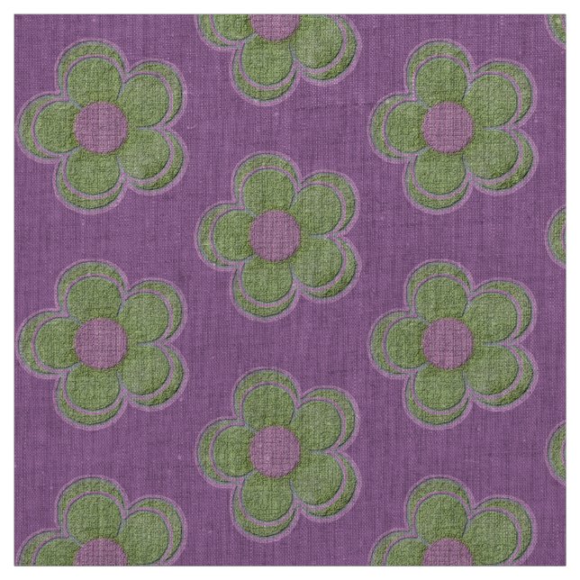 Green and Purple Large Textured Flowers Fabric (Swatch)