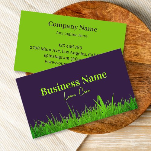 Green And Purple Lawn Care  Business Card