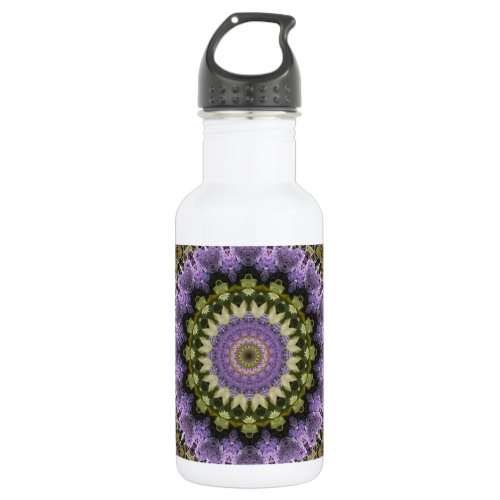 Green and Purple Lilac Mandala Kaleidoscope Water Bottle