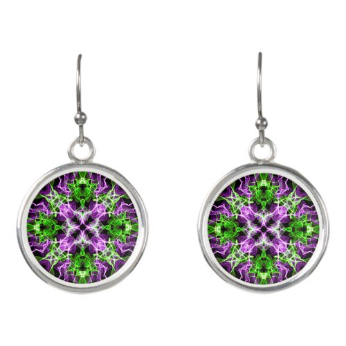 Green and Purple Mandala Drop Earrings