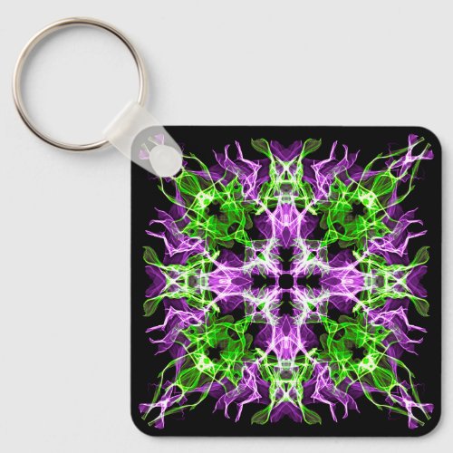 Green and Purple Mandala Square Keychain