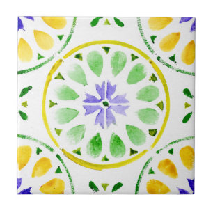 Green and purple Moroccan watercolour Ceramic Tile