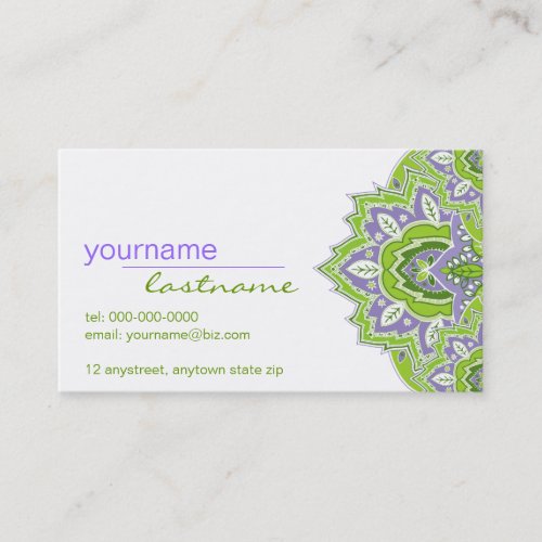 Green and Purple Paisley Profile Card Business Cards