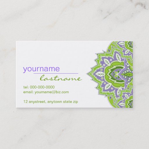 Customizable Green and Purple Paisley Profile Card Business Cards