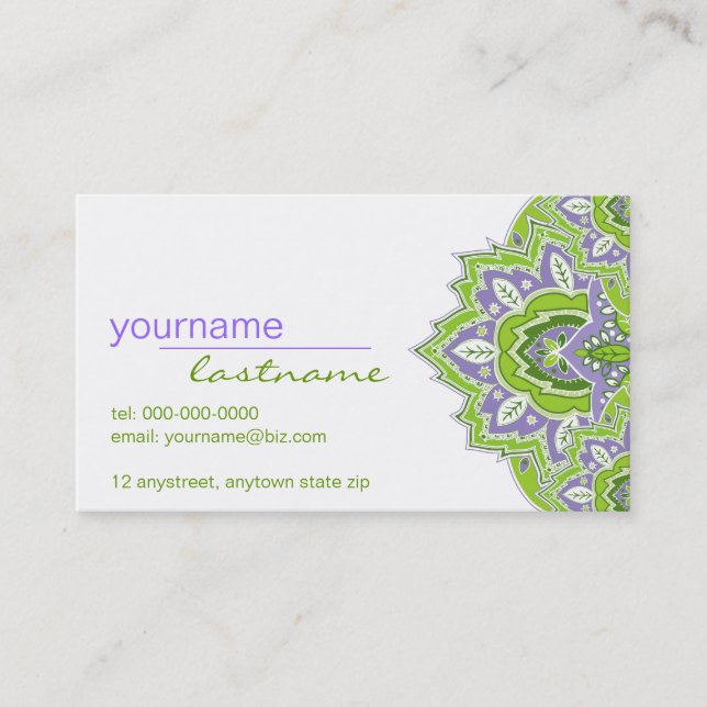 Green and Purple Paisley Profile Card (Front)