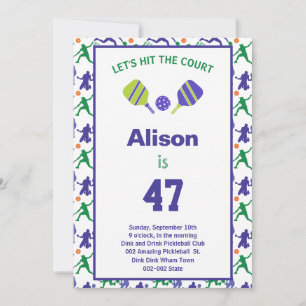 Green and purple Pickleball B'day + RSVP  Invitation