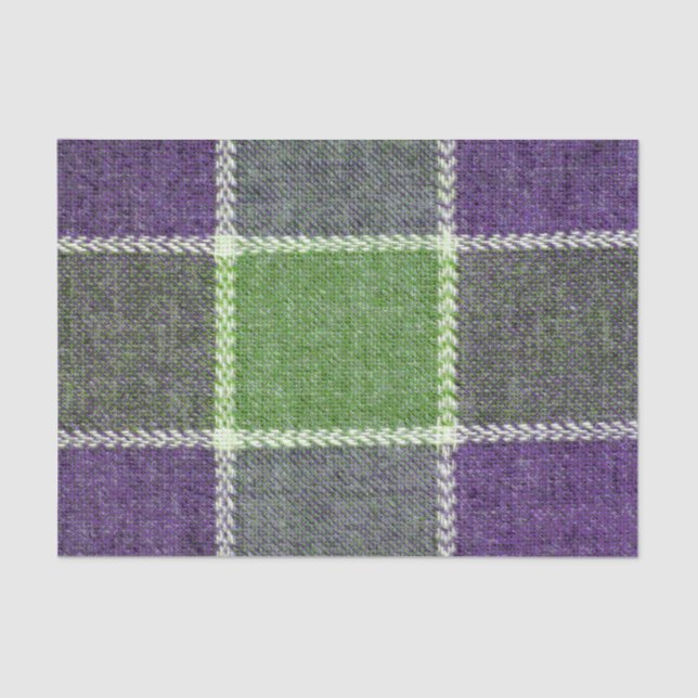 Green and Purple Plaid Wool Fabric Texture Tissue Paper (Front)
