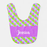 Green and purple polka dots pattern baby bib