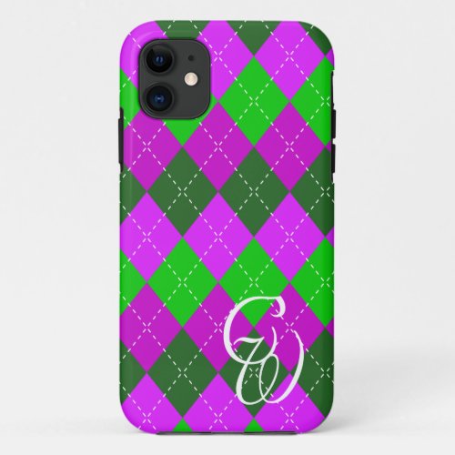Green and Purple Preppy Sporty Argyle iPhone 11 Case