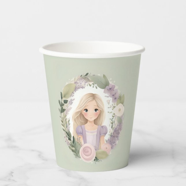 Green and Purple Rapunzel Paper Cups (Front)