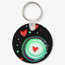 green and purple, red heart keychain