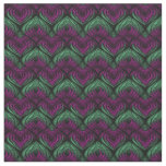 Green and purple shapes on black fabric