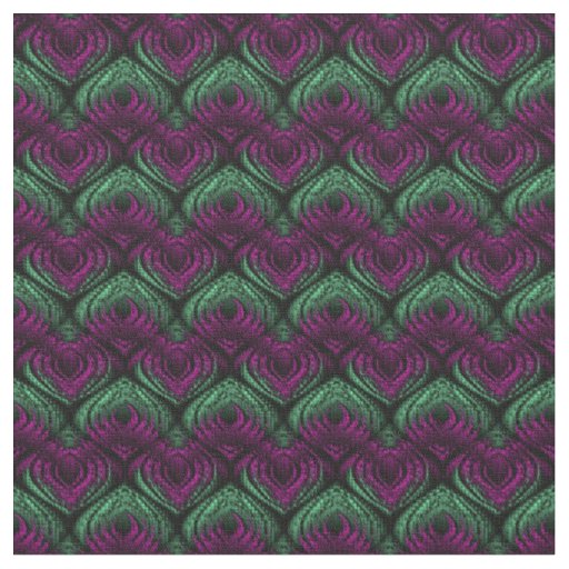 Green and purple shapes on black fabric