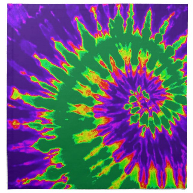 Green and Purple Spiral Tie Dye Cloth Napkin (Front)
