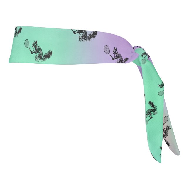 Green and Purple Squirrel Tennis Player Pattern Tie Headband (Rotate 90)