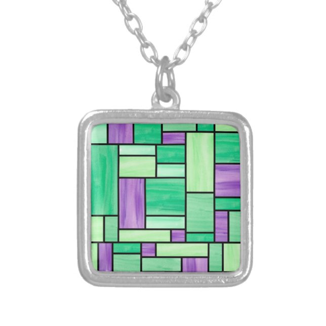 Green and Purple Stained Glass Necklace (Front)
