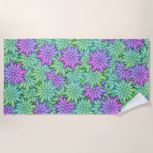 Green and Purple Stone Flowers Beach Towel