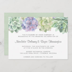 Green and Purple Succulent Horizontal Wedding Invitation
