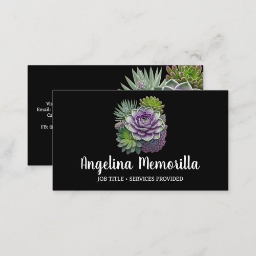 Green and Purple Succulents Garden Plants Business Card