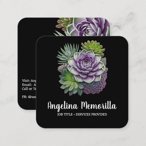 Green and Purple Succulents Garden Plants Square Business Card