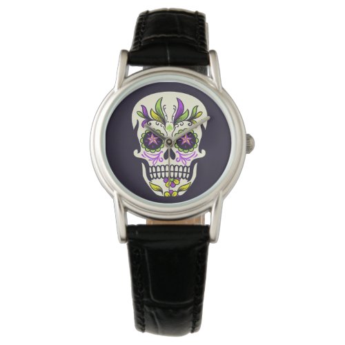 Green and Purple Sugar Skull Watch