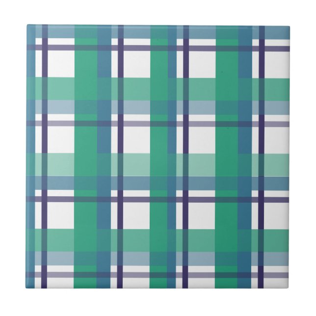Green And Purple Tartan Pattern Ceramic Tile (Front)