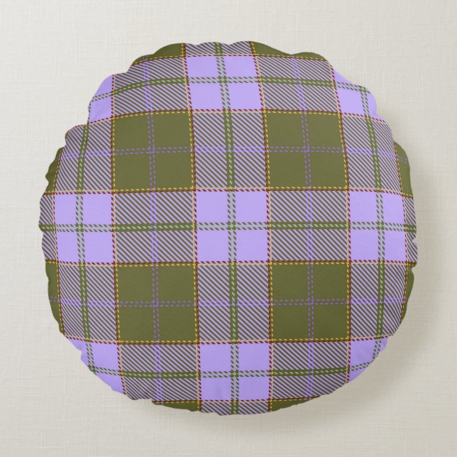 Green and Purple Tartan Plaid Scottish Seamless Pa Round Pillow (Front)