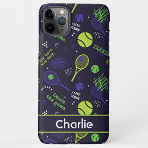 💚Green and 💜purple tennis pattern - custom name iPhone 11Pro Max Case