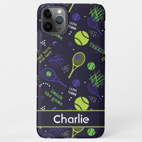 Green and purple tennis pattern  _ custom name iPhone 11Pro Max Case