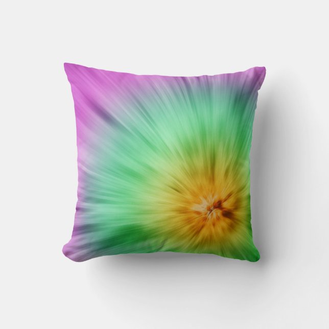 Green And Purple Tie Dye Throw Pillow (Front)