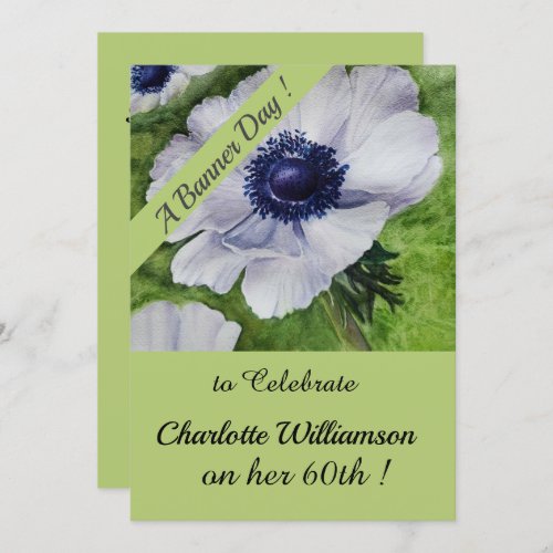 Green and Purple Watercolor Birthday Floral Invitation