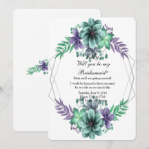 Green And Purple Watercolor Floral Bridesmaid
