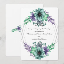 Green And Purple Watercolor Floral Maid Of Honor